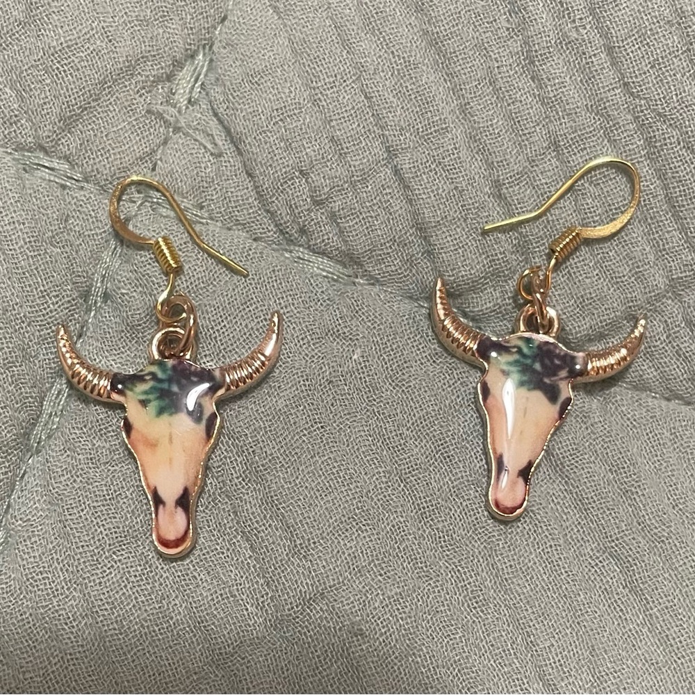 Boho Bull Skull Earrings - Multicolor